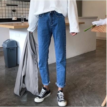 【RENA小舖 台灣現貨每天出】大學生基礎款🙆‍♀️｜水洗感牛仔九分褲_百搭/高腰/牛仔褲/長褲【R11874】-細節圖8