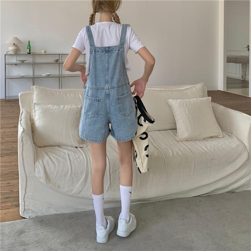 【RENA小舖 台灣現貨每天出】舊巷的小小身影  牛仔背帶五分吊帶褲_日系/寬鬆/顯瘦/短褲【R18491】-細節圖6