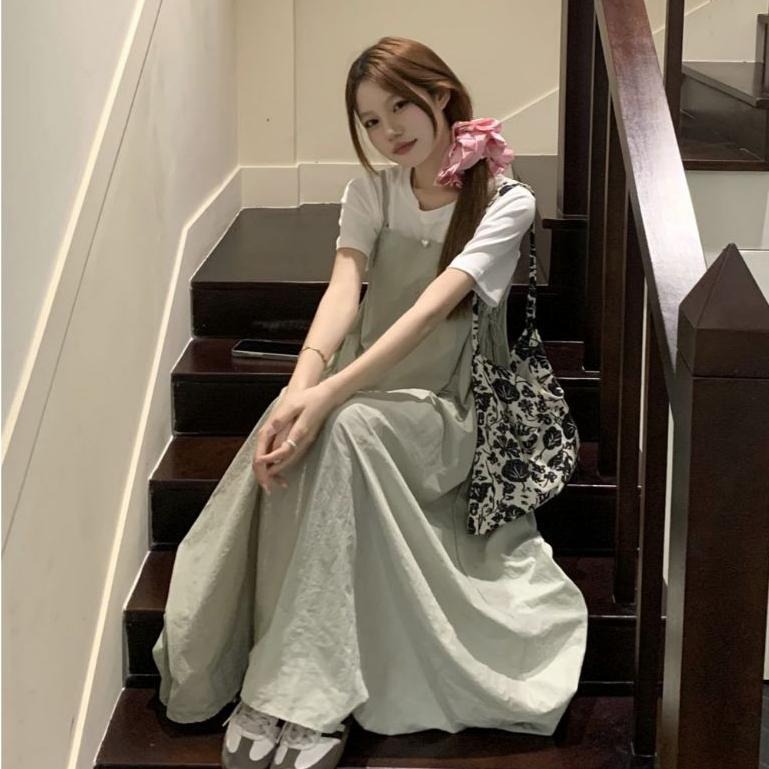 【RENA小舖 台灣現貨每天出】小個子工裝抽繩可調節吊帶裙兩件套/百搭吊帶裙【R22022】-細節圖2