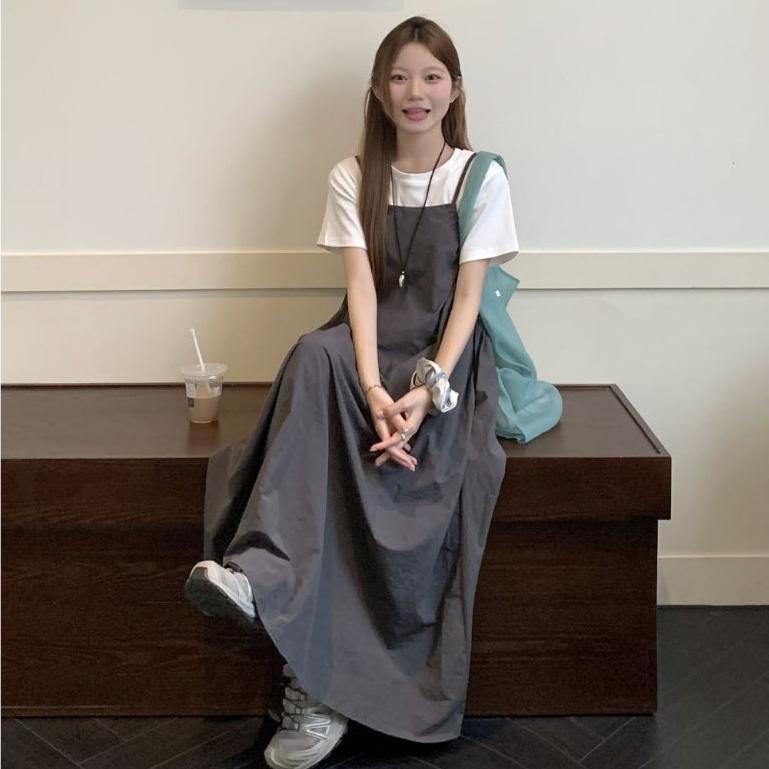 【RENA小舖 台灣現貨每天出】小個子工裝抽繩可調節吊帶裙兩件套/百搭吊帶裙【R22022】-細節圖3