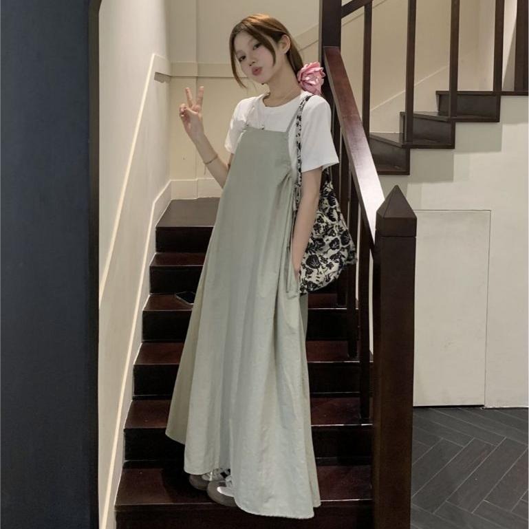 【RENA小舖 台灣現貨每天出】小個子工裝抽繩可調節吊帶裙兩件套/百搭吊帶裙【R22022】-細節圖4