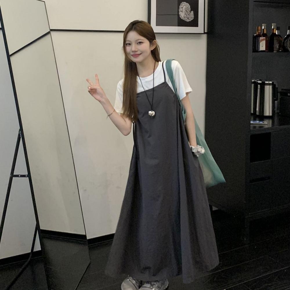 【RENA小舖 台灣現貨每天出】小個子工裝抽繩可調節吊帶裙兩件套/百搭吊帶裙【R22022】-細節圖5