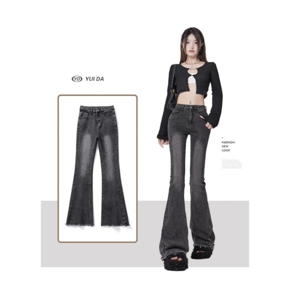 【RENA小舖 台灣現貨每天出】微喇叭牛仔褲_高腰/韓系/修身/顯瘦/喇叭褲/牛仔褲/復古【R21793】-細節圖2
