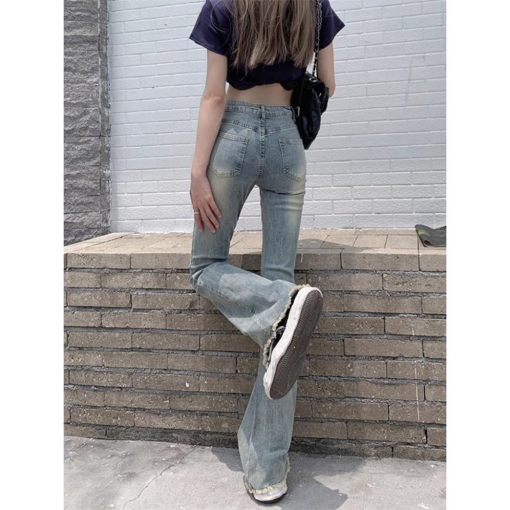 【RENA小舖 台灣現貨每天出】微喇叭牛仔褲_高腰/韓系/修身/顯瘦/喇叭褲/牛仔褲/復古【R21793】-細節圖4