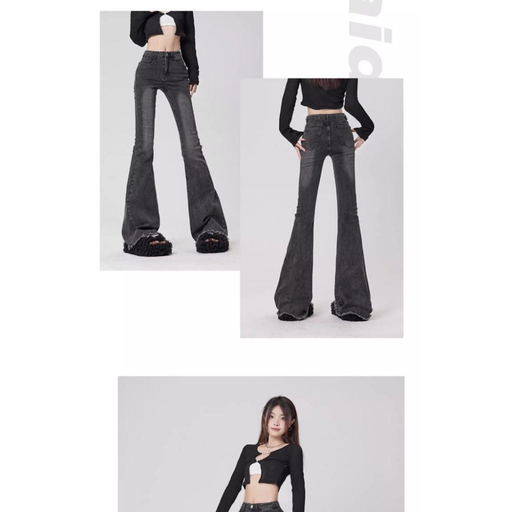 【RENA小舖 台灣現貨每天出】微喇叭牛仔褲_高腰/韓系/修身/顯瘦/喇叭褲/牛仔褲/復古【R21793】-細節圖5