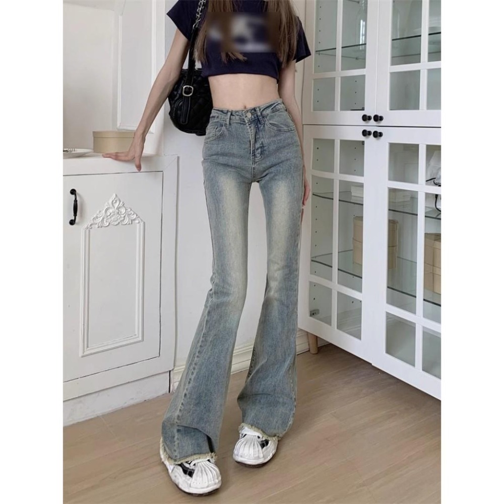 【RENA小舖 台灣現貨每天出】微喇叭牛仔褲_高腰/韓系/修身/顯瘦/喇叭褲/牛仔褲/復古【R21793】-細節圖7