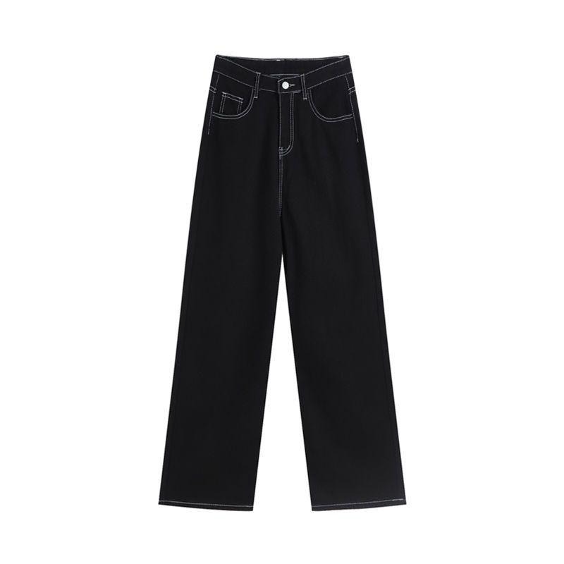 【RENA小舖 台灣現貨每天出】丹寧褲 直筒褲 寬褲 素色休閒褲 港風寬鬆直筒拖地褲 闊腿褲 百搭【R21718】-細節圖2