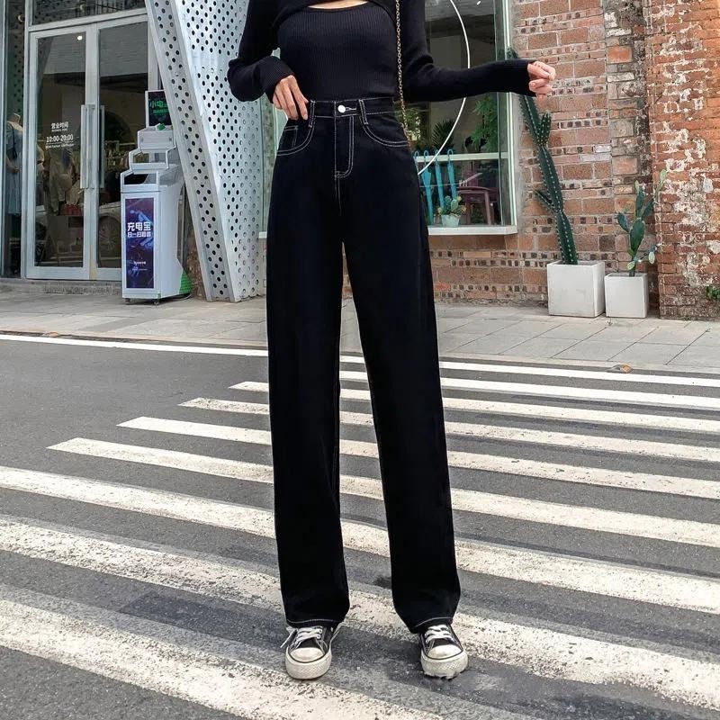 【RENA小舖 台灣現貨每天出】丹寧褲 直筒褲 寬褲 素色休閒褲 港風寬鬆直筒拖地褲 闊腿褲 百搭【R21718】-細節圖7