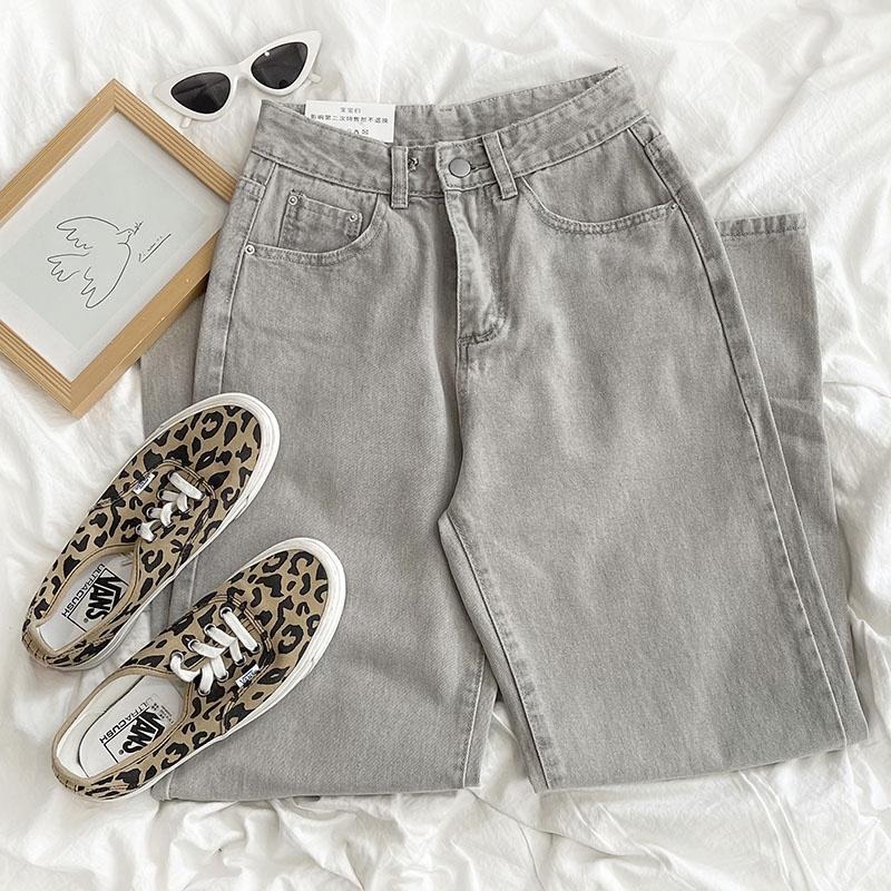 【RENA小舖 台灣現貨每天出】超顯長腿妹妹🍦｜刷白煙灰高腰牛仔長褲_顯瘦/百搭/煙灰色/牛仔褲【R20017】-細節圖3