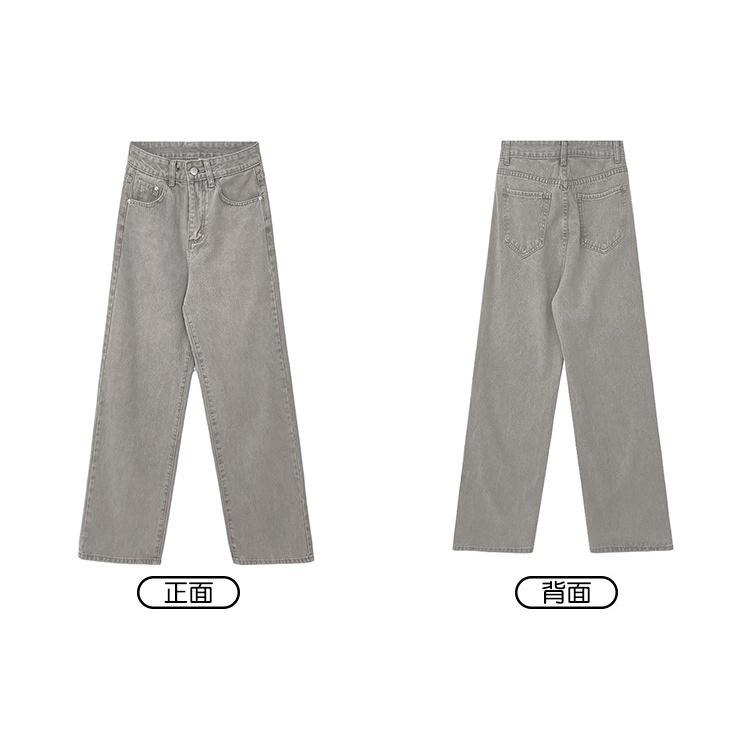 【RENA小舖 台灣現貨每天出】超顯長腿妹妹🍦｜刷白煙灰高腰牛仔長褲_顯瘦/百搭/煙灰色/牛仔褲【R20017】-細節圖4