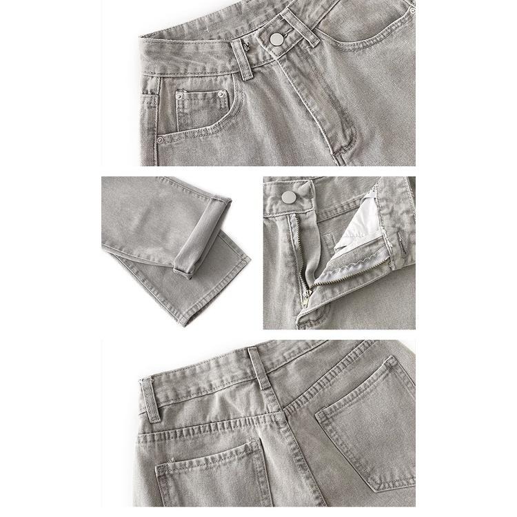 【RENA小舖 台灣現貨每天出】超顯長腿妹妹🍦｜刷白煙灰高腰牛仔長褲_顯瘦/百搭/煙灰色/牛仔褲【R20017】-細節圖5