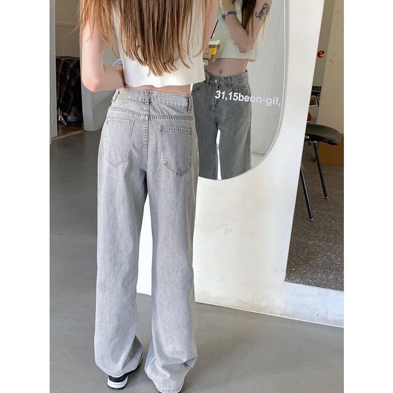 【RENA小舖 台灣現貨每天出】超顯長腿妹妹🍦｜刷白煙灰高腰牛仔長褲_顯瘦/百搭/煙灰色/牛仔褲【R20017】-細節圖7