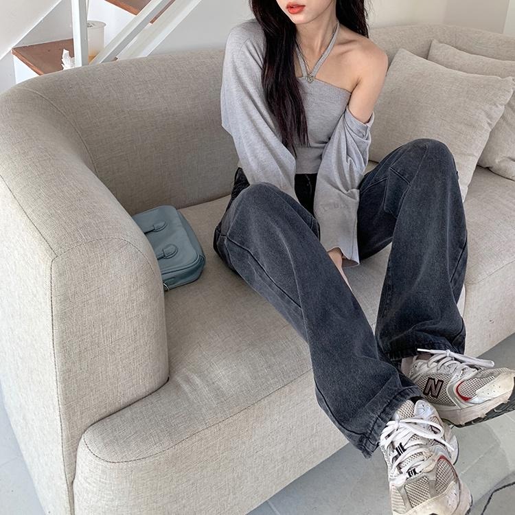 【RENA小舖 台灣現貨每天出】修飾梨型身材🍐｜煙黑落地牛仔褲_復古/個性/百搭/長褲/牛仔褲【R18926】-細節圖4