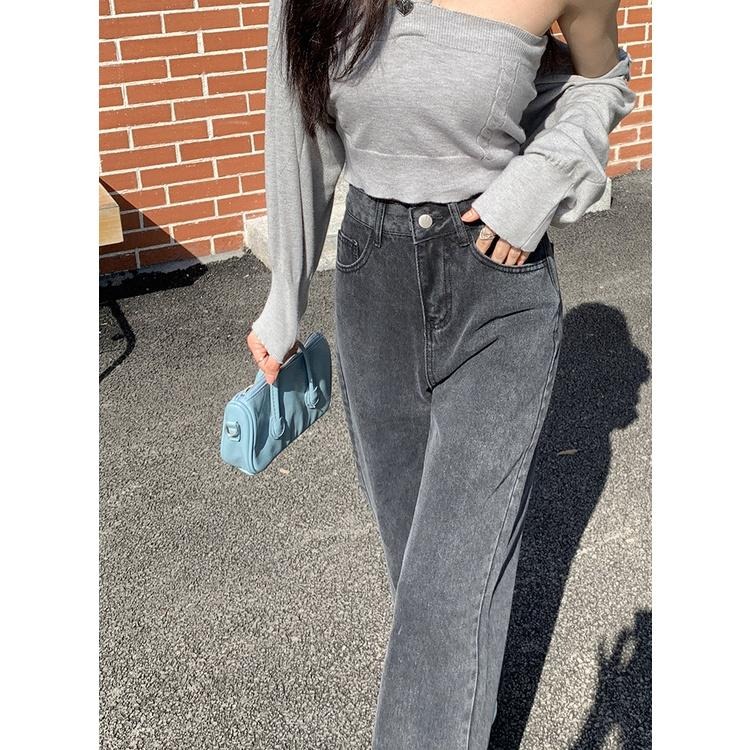 【RENA小舖 台灣現貨每天出】修飾梨型身材🍐｜煙黑落地牛仔褲_復古/個性/百搭/長褲/牛仔褲【R18926】-細節圖6