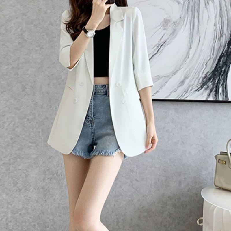 【RENA小舖 台灣現貨每天出】七分袖西裝外套/中長款西裝/時尚西裝外套/輕薄透氣/夏季西裝【R21977】-細節圖5