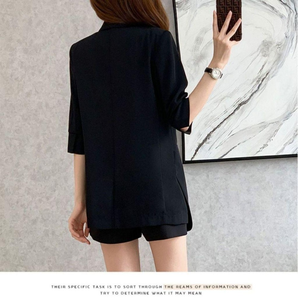 【RENA小舖 台灣現貨每天出】七分袖西裝外套/中長款西裝/時尚西裝外套/輕薄透氣/夏季西裝【R21977】-細節圖7