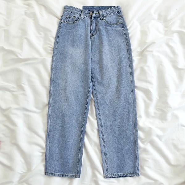 【RENA小舖 台灣現貨每天出】淺色落地牛仔長褲_百搭/寬鬆/高腰/直筒褲/長褲/牛仔長褲【R15051】-細節圖2