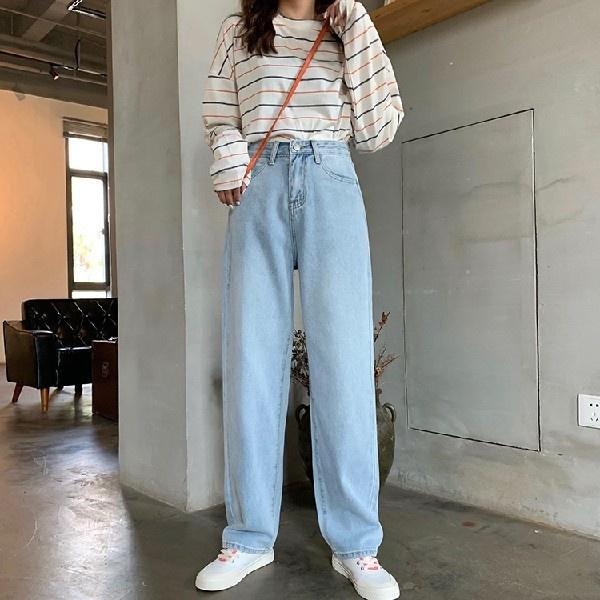 【RENA小舖 台灣現貨每天出】淺色落地牛仔長褲_百搭/寬鬆/高腰/直筒褲/長褲/牛仔長褲【R15051】-細節圖4