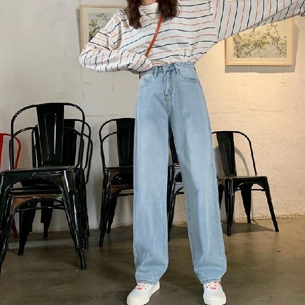 【RENA小舖 台灣現貨每天出】淺色落地牛仔長褲_百搭/寬鬆/高腰/直筒褲/長褲/牛仔長褲【R15051】-細節圖6