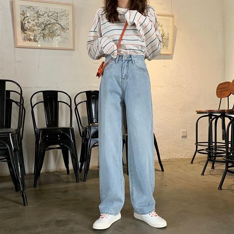 【RENA小舖 台灣現貨每天出】淺色落地牛仔長褲_百搭/寬鬆/高腰/直筒褲/長褲/牛仔長褲【R15051】-細節圖9