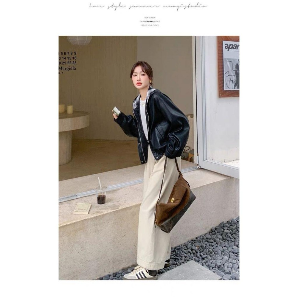 【RENA小舖 台灣現貨每天出】黑色連帽皮衣/寬鬆薄款/機車外套/黑色夾克外套/連帽皮外套/韓版/帥氣【R21926】-細節圖6