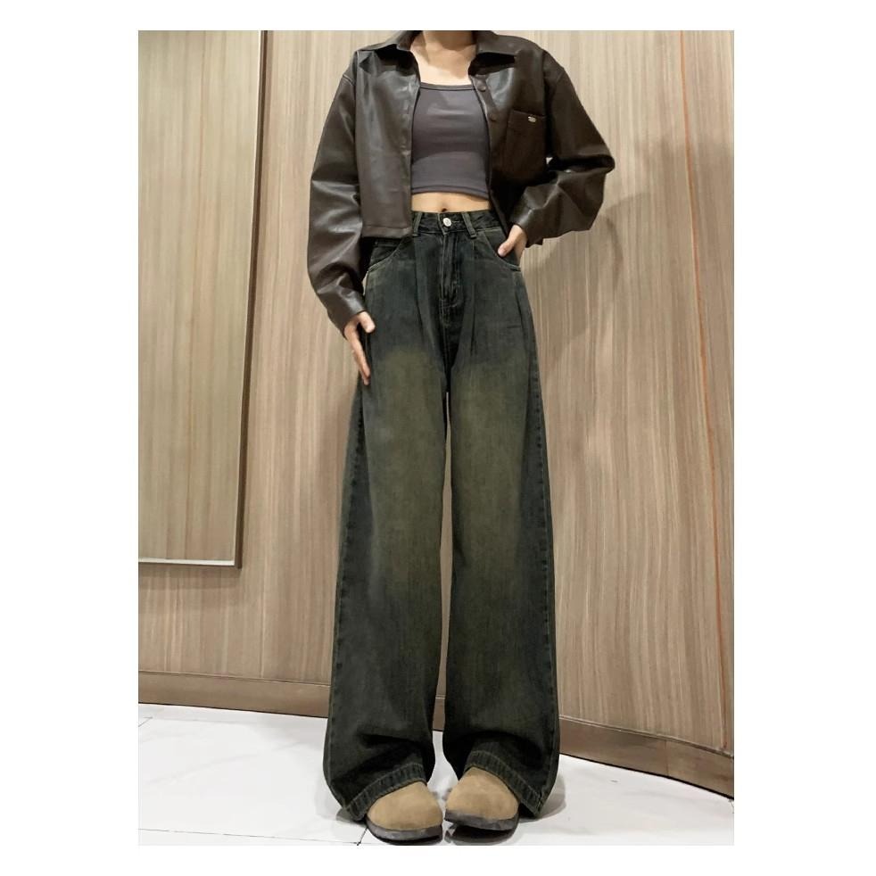 【RENA小舖 台灣現貨每天出】高腰寬鬆牛仔褲/寬褲/素色/顯瘦/高腰/卡其/白色牛仔褲/牛仔長褲【R21886】-細節圖2