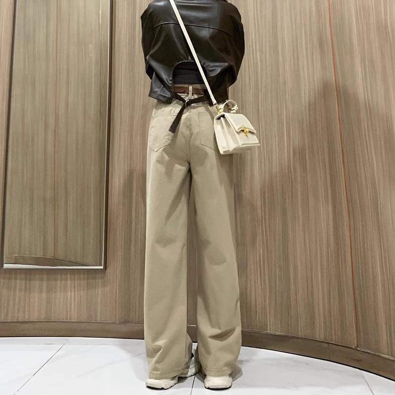 【RENA小舖 台灣現貨每天出】高腰寬鬆牛仔褲/寬褲/素色/顯瘦/高腰/卡其/白色牛仔褲/牛仔長褲【R21886】-細節圖3