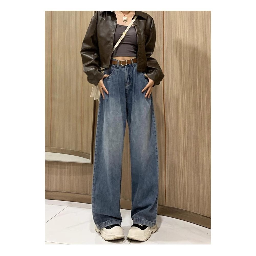 【RENA小舖 台灣現貨每天出】高腰寬鬆牛仔褲/寬褲/素色/顯瘦/高腰/卡其/白色牛仔褲/牛仔長褲【R21886】-細節圖5