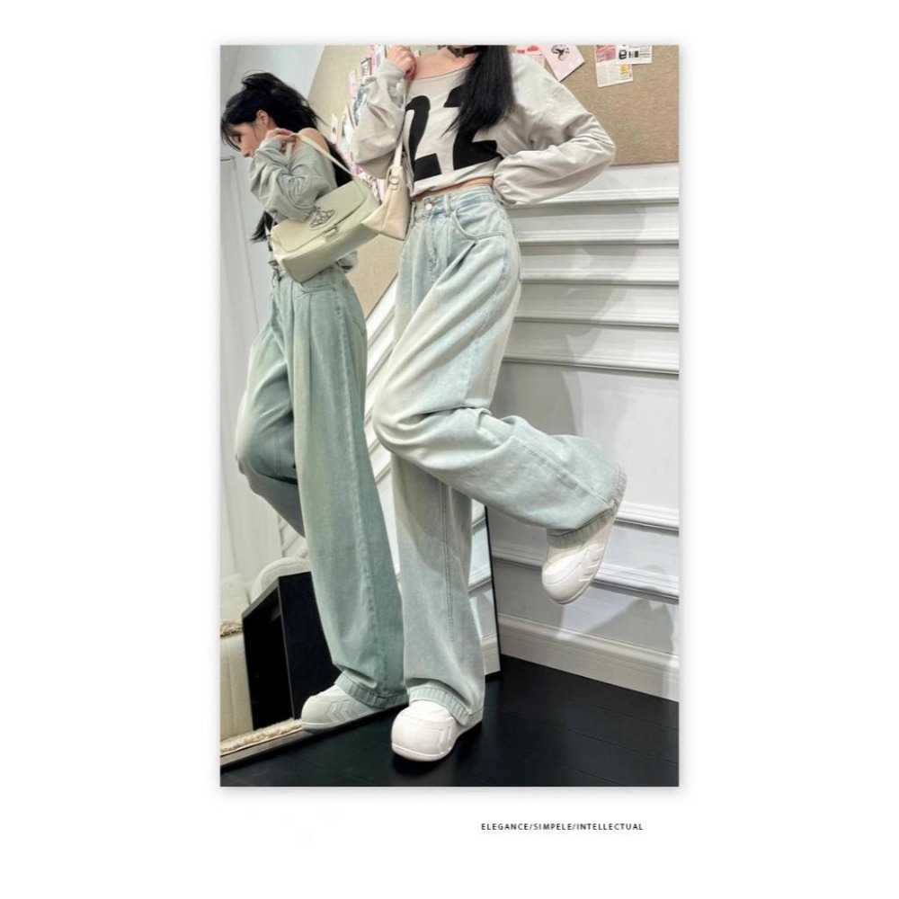 【RENA小舖 台灣現貨每天出】高腰寬鬆牛仔褲/寬褲/素色/顯瘦/高腰/卡其/白色牛仔褲/牛仔長褲【R21886】-細節圖6