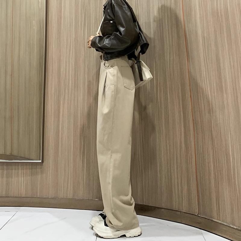 【RENA小舖 台灣現貨每天出】高腰寬鬆牛仔褲/寬褲/素色/顯瘦/高腰/卡其/白色牛仔褲/牛仔長褲【R21886】-細節圖7