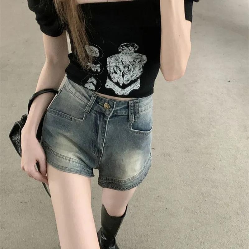 【RENA小舖 台灣現貨每天出】辣妹專用款/復古牛仔短褲/熱褲/彈性/夏季款/刷色/韓妞/OOTD【R21830】-細節圖3