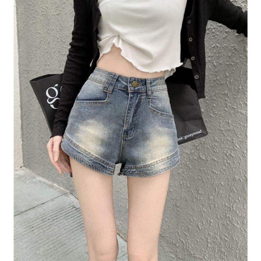 【RENA小舖 台灣現貨每天出】辣妹專用款/復古牛仔短褲/熱褲/彈性/夏季款/刷色/韓妞/OOTD【R21830】-細節圖6