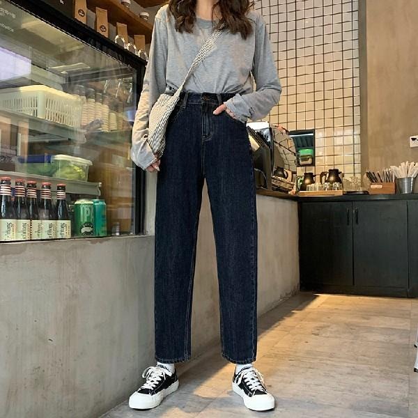 【RENA小舖 台灣現貨每天出】捲邊直筒牛仔褲_現貨/復古/高腰/百搭/直筒褲/牛仔褲【R15057】-細節圖8