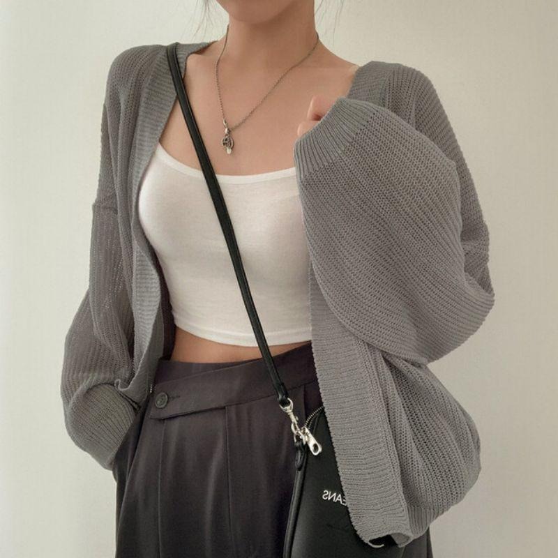【RENA小舖 台灣現貨每天出】韓系針織外套/慵懶薄款/罩衫外套/春夏新款/透氣罩衫/休閒/防曬【R21909-細節圖6