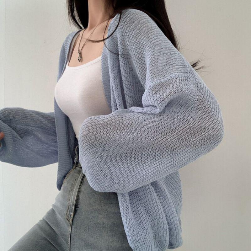 【RENA小舖 台灣現貨每天出】韓系針織外套/慵懶薄款/罩衫外套/春夏新款/透氣罩衫/休閒/防曬【R21909-細節圖7