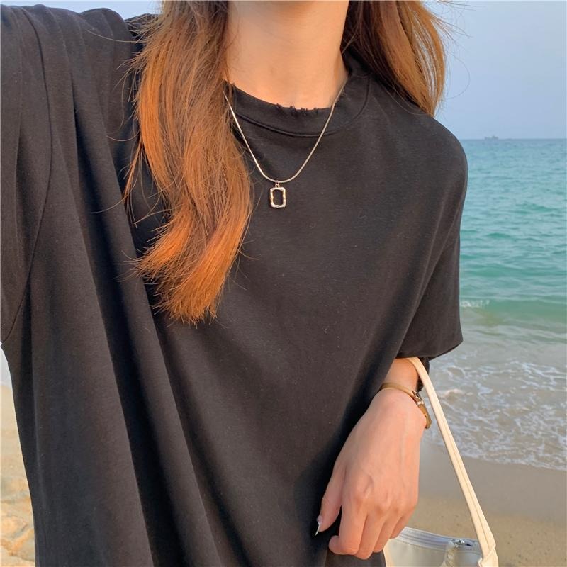 【RENA小舖 台灣現貨每天出】韓版短袖連身裙/純棉包領連衣裙/素色連身裙/寬鬆短袖中長款【R21912】-細節圖8