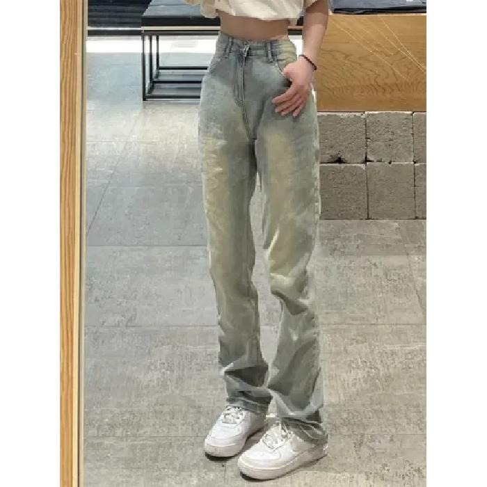 【RENA小舖 台灣現貨每天出】復古高腰窄管彈力牛仔褲/拖地褲/顯瘦/高腰/韓版/做舊/水洗/百搭【R21892】-細節圖4