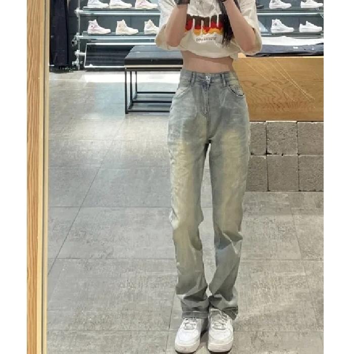 【RENA小舖 台灣現貨每天出】復古高腰窄管彈力牛仔褲/拖地褲/顯瘦/高腰/韓版/做舊/水洗/百搭【R21892】-細節圖5
