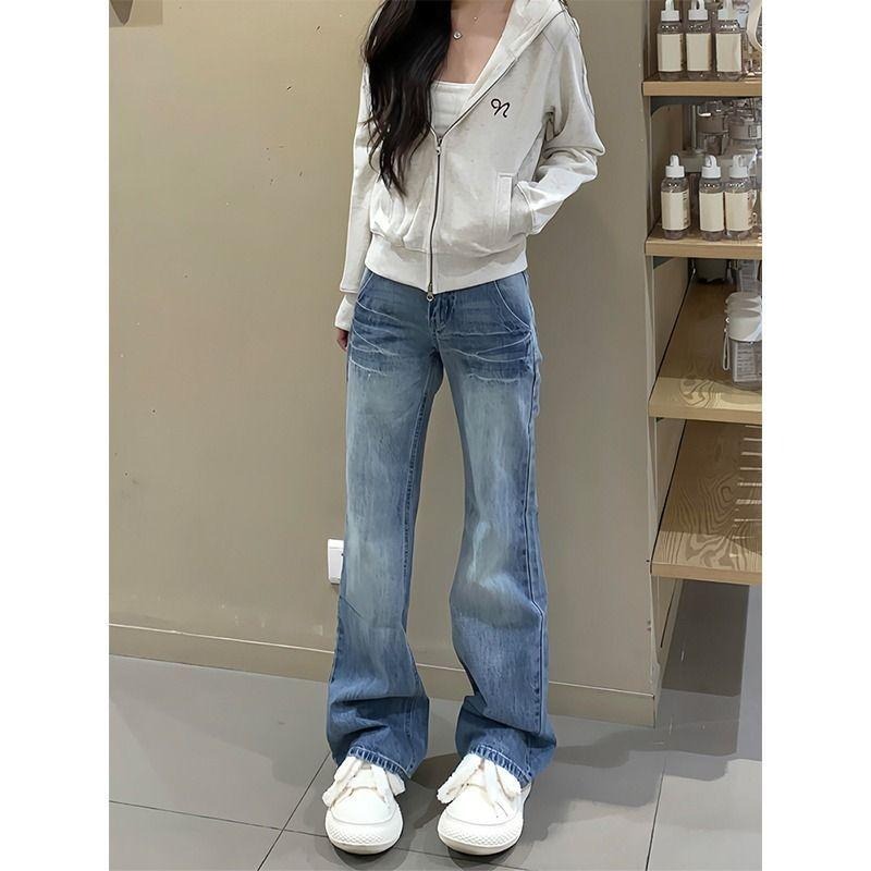 【RENA小舖 台灣現貨每天出】美式復古藍/高腰牛仔褲/2025春夏款/寬褲/直筒褲/闊腿褲【R21901】-細節圖2