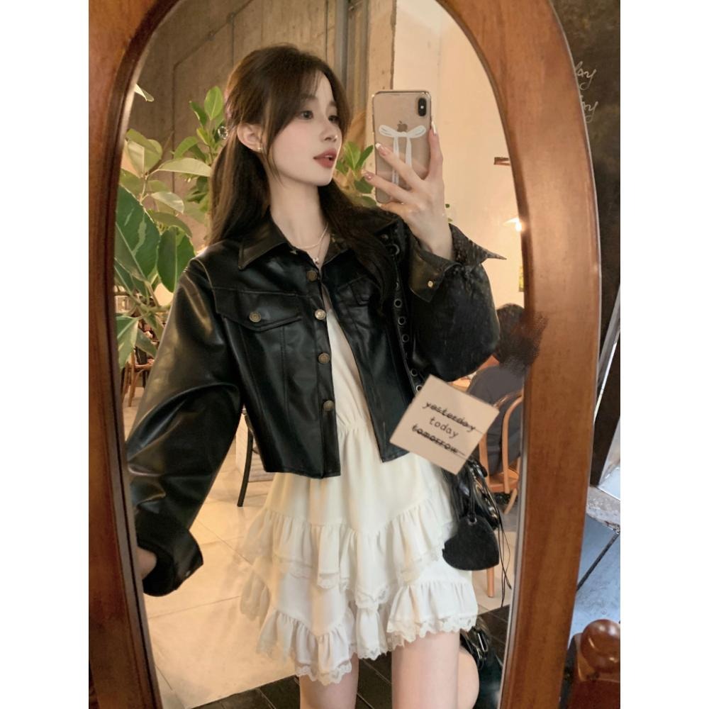 【RENA小舖 台灣現貨每天出】短版皮外套/韓版/皮外套/短版皮衣/皮衣外套/復古/短版外套/機車外套【R21862】-細節圖3