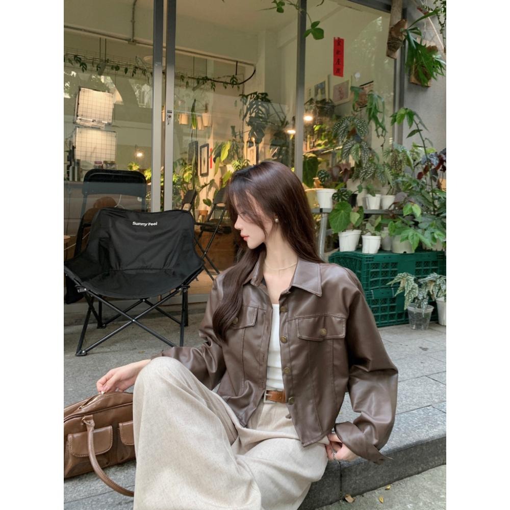 【RENA小舖 台灣現貨每天出】短版皮外套/韓版/皮外套/短版皮衣/皮衣外套/復古/短版外套/機車外套【R21862】-細節圖4