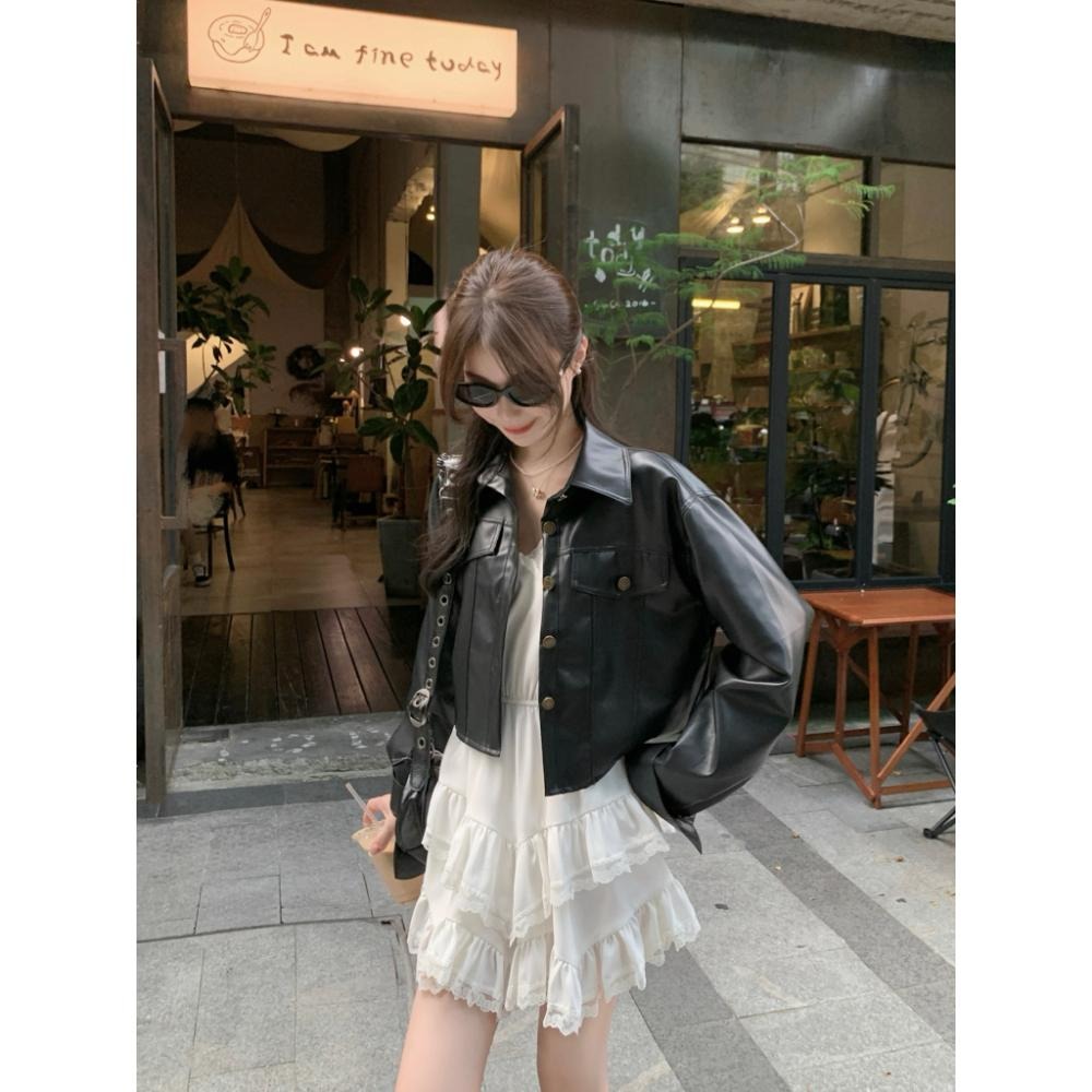 【RENA小舖 台灣現貨每天出】短版皮外套/韓版/皮外套/短版皮衣/皮衣外套/復古/短版外套/機車外套【R21862】-細節圖5