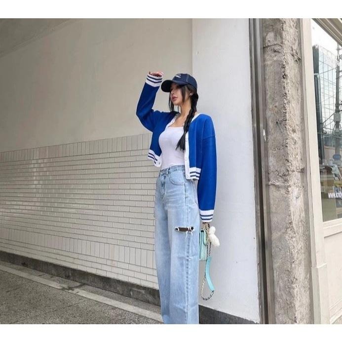 【RENA小舖 台灣現貨每天出】針織棒球外套/棒球外套女/美式短版針織/韓版針織外套/撞色針織【R21876】-細節圖5