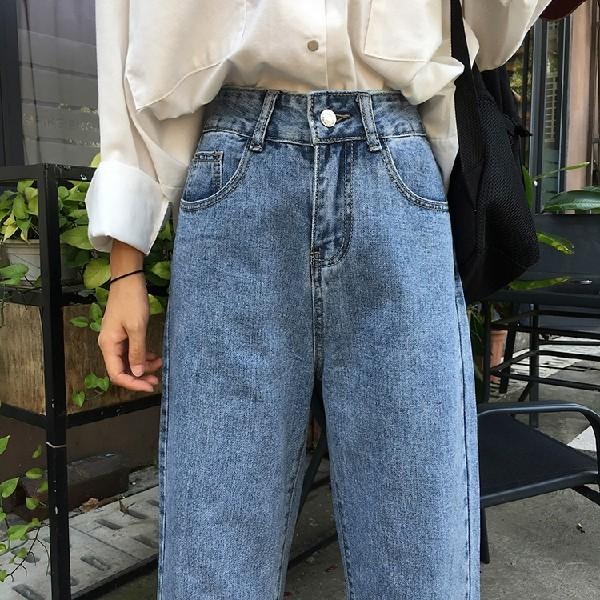【RENA小舖 台灣現貨每天出】高腰直筒百搭牛仔九分褲/水洗/顯瘦/筒簡約/復古/做舊/褲腳撕邊【R14996】-細節圖8