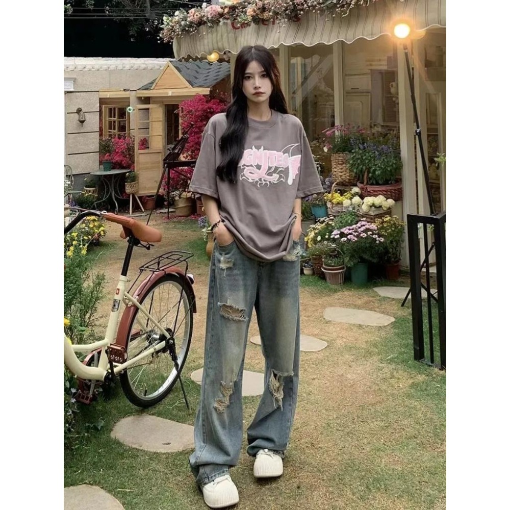 【RENA小舖 台灣現貨每天出】復古破洞牛仔褲 刷破牛仔褲 割破 破洞 破褲 丹寧褲 牛仔長褲 【R21719】-細節圖5