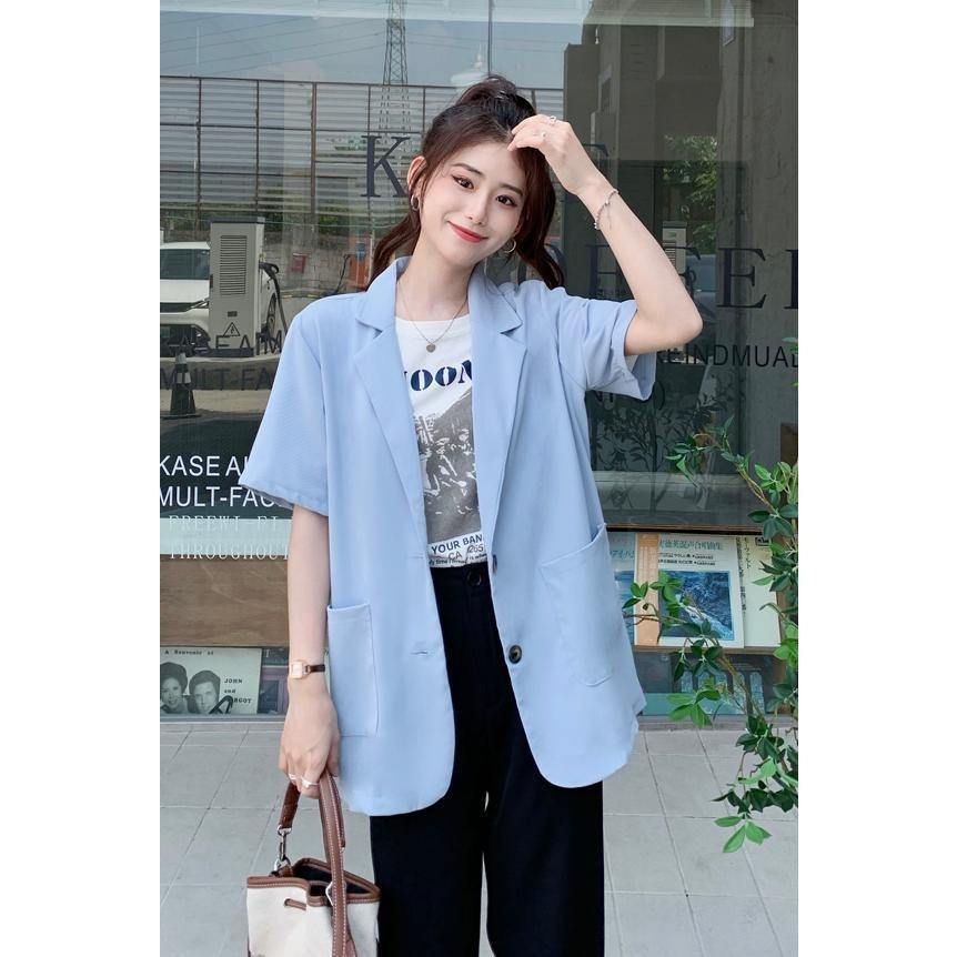 【RENA小舖 台灣現貨每天出】短西裝外套 夏季休閒西服 短袖西裝外套女 長版寬鬆韓版氣質西服【R21733】-細節圖6