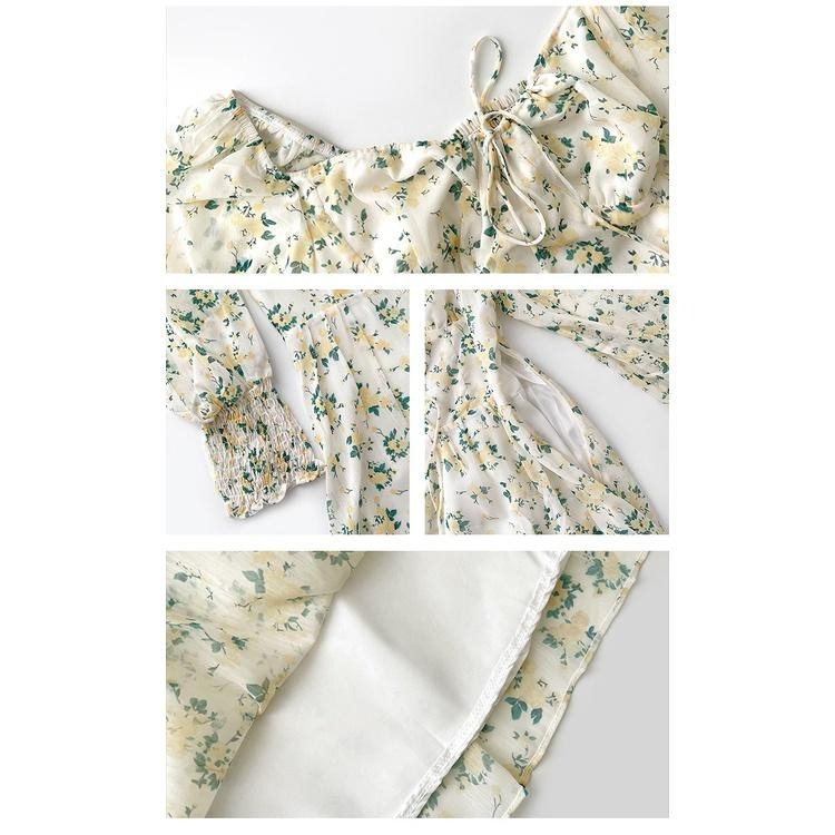 【RENA小舖 台灣現貨每天出】碎花小個子連衣裙/法式/方領/春秋/氣質/休閒/公主/韓妞【R19849】-細節圖5