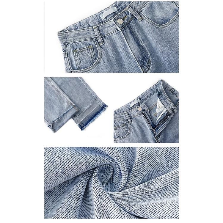 【RENA小舖 台灣現貨每天出】復古高腰闊腿牛仔長褲/做舊/百搭/水洗/顯瘦/拼色流蘇【R19902】-細節圖4