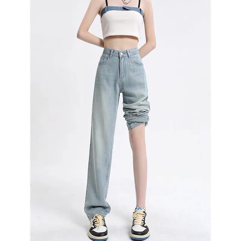 【RENA小舖 台灣現貨每天出】淺藍直筒刷白牛仔褲/高腰/休閒/百搭/直筒褲/牛仔褲/長腿【R21787】-細節圖3