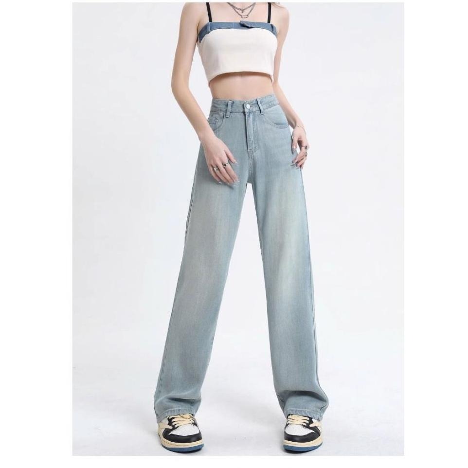 【RENA小舖 台灣現貨每天出】淺藍直筒刷白牛仔褲/高腰/休閒/百搭/直筒褲/牛仔褲/長腿【R21787】-細節圖7